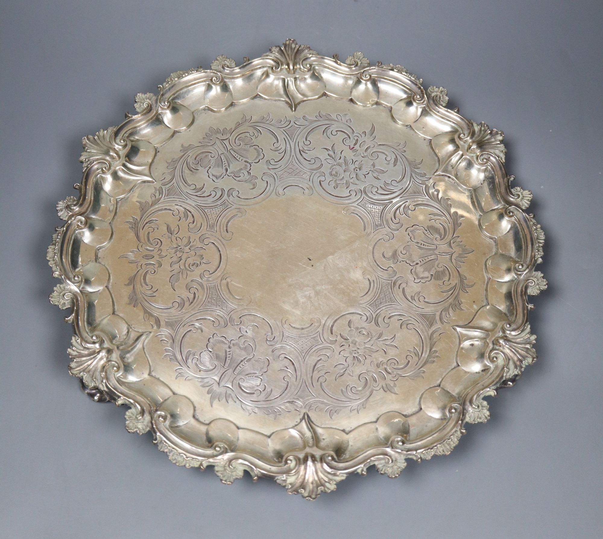 A Victorian silver salver, Edward & John Barnard, London 1854, 32cm, 30.5oz.